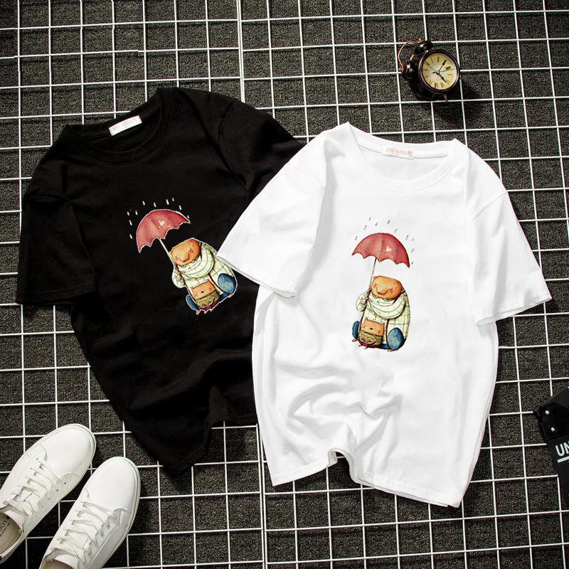 Áo phông nam nữ gấu trú mưa form rộng vải dày mịn 2020T2865