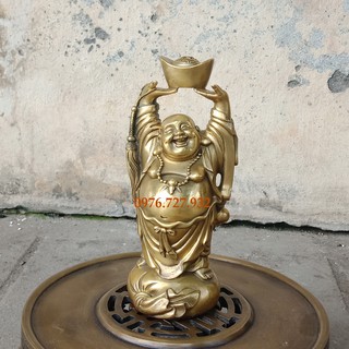 Tượng phật di lặc bê thỏi vàng bằng đồng cao 18cm, tượng dilac bằng đồng, tượng dilac để xe oto