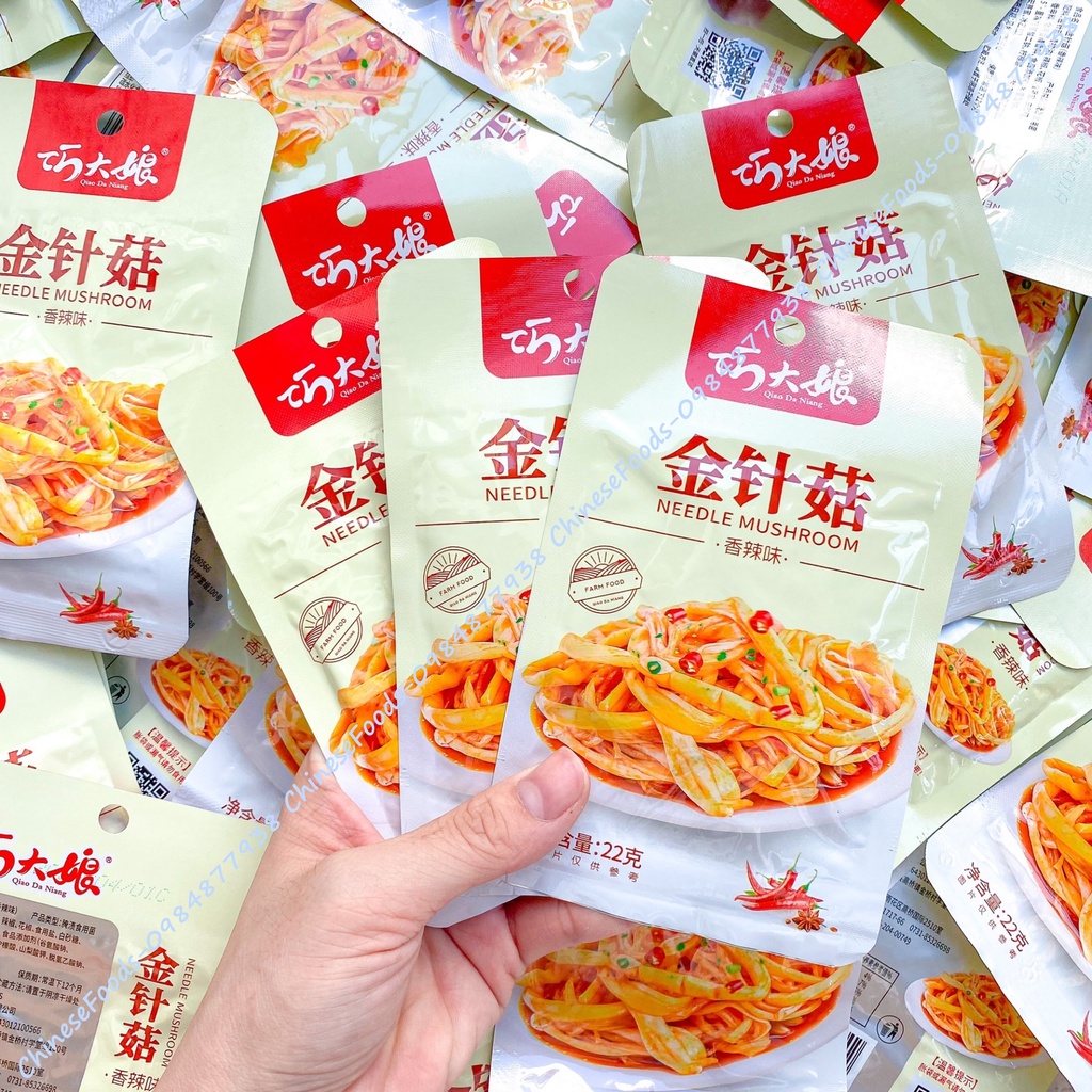 Nấm Kim Châm Sốt Cay Ăn Liền Gói 22g, Nấm Kim Châm Ăn Vặt Nội Địa Ngon Gía Rẻ, Nấm Cay