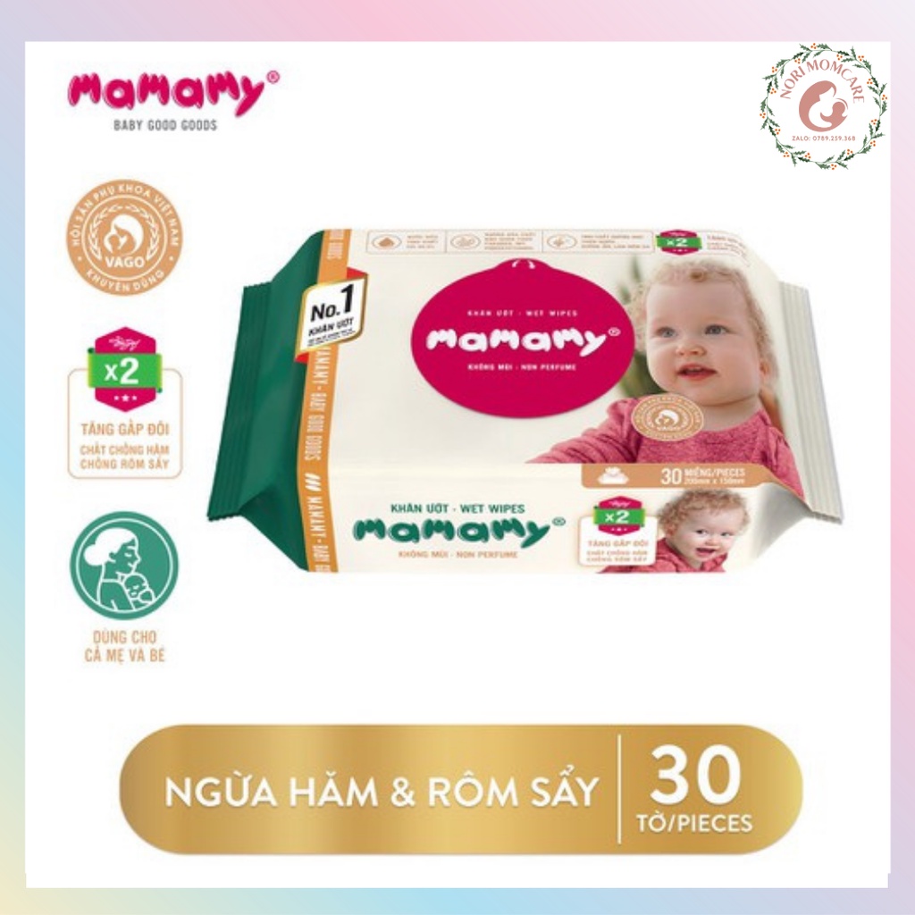 Khăn ướt Mamamy 30 tờ, Dot 20 không mùi