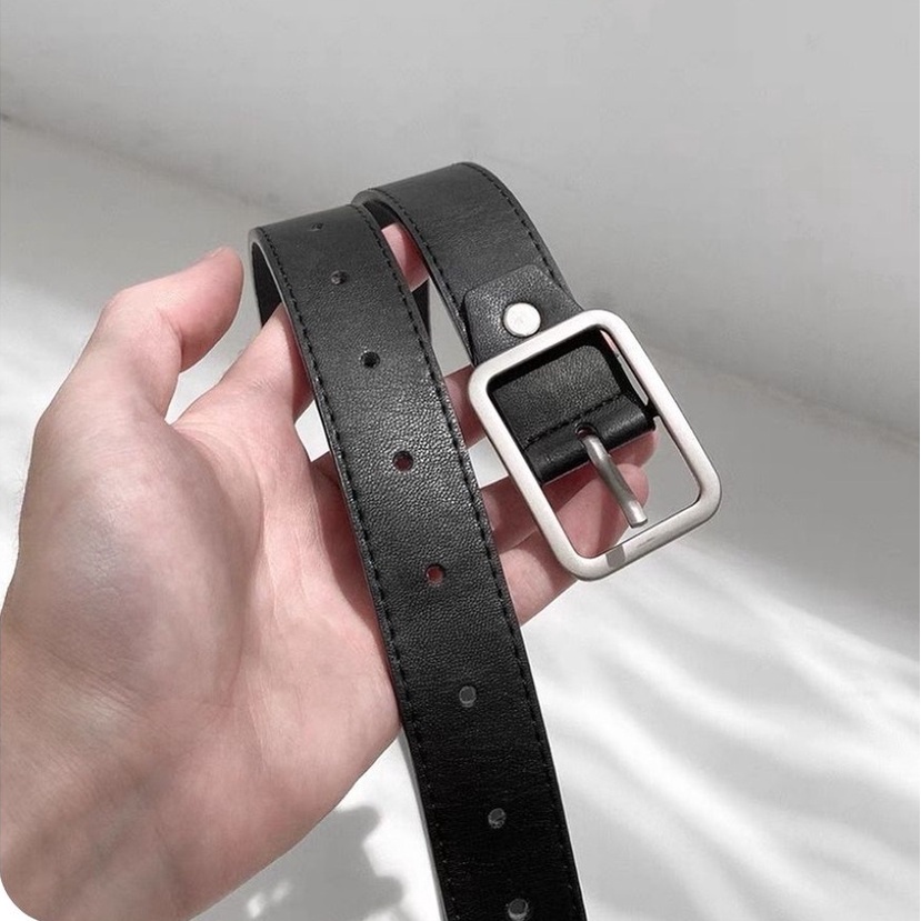 Thắt lưng unisex mặt chữ nhật BROO màu đen phong cách basic, dây nịt da pu bản 2.8cm đơn giản cho nam nữ