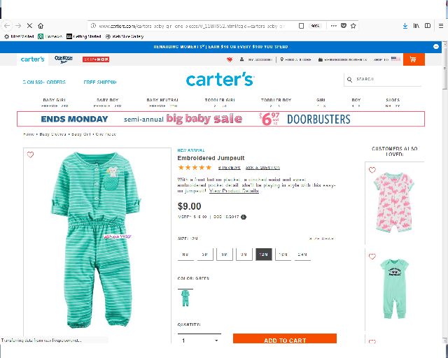 Jumpsuit bé gái Carter, mẫu năm 2018 đang onweb.