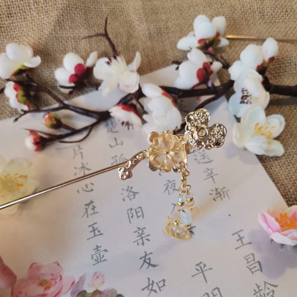 Trâm cài tóc hình hoa lá bằng hợp kim phối tua rua phong cách retro cho nữ