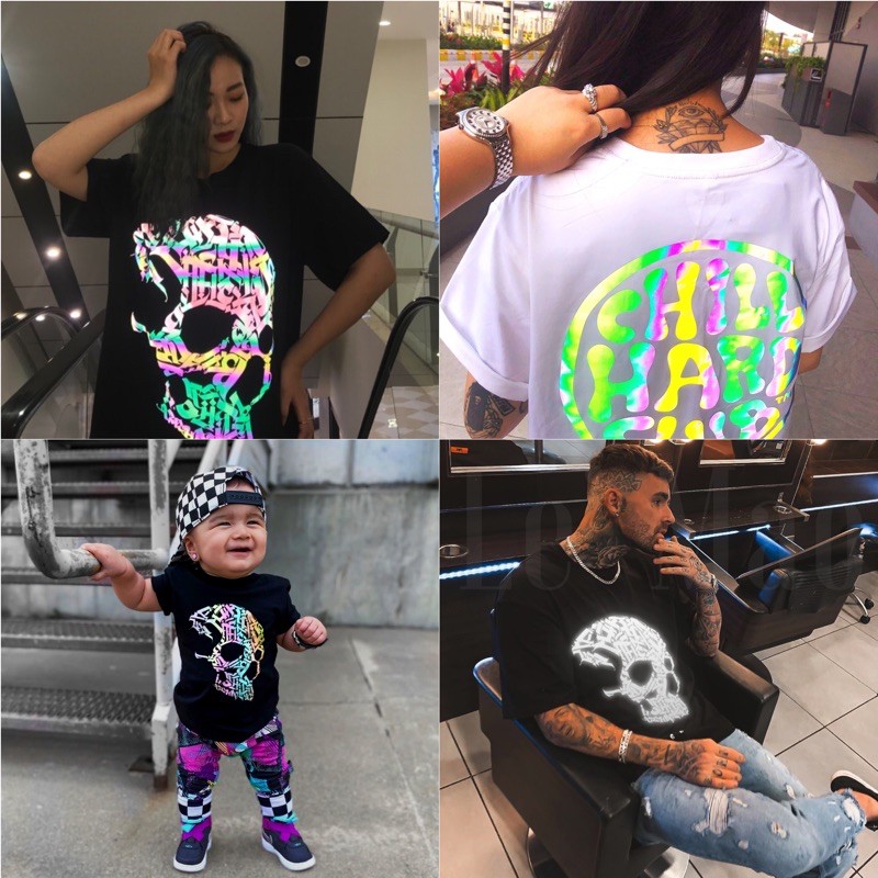 Áo thun gia đình phản quang 7 màu Chill Hard Club hiphop streetwear