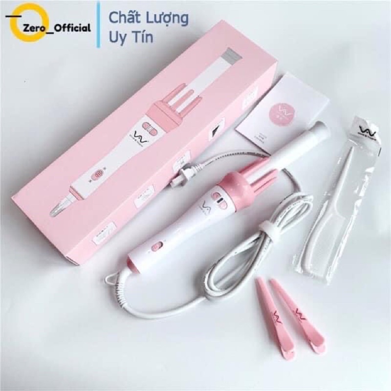 Máy uốn tóc xoăn tự đồng hồng kèm lược và kẹp