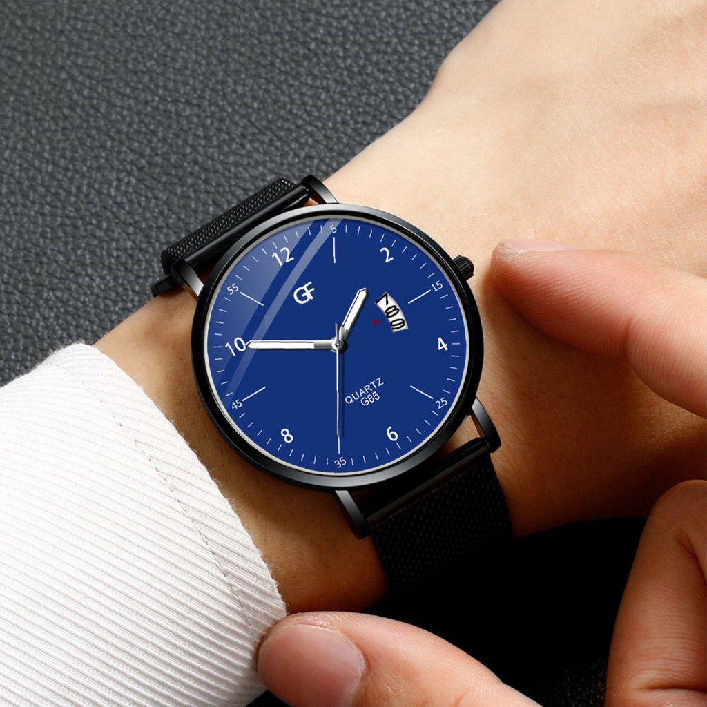 Đồng hồ nam ECONOMICXI cao cấp chạy lịch ngày dây thép lụa đen mặt mỏng lịch lãm GF69 | BigBuy360 - bigbuy360.vn