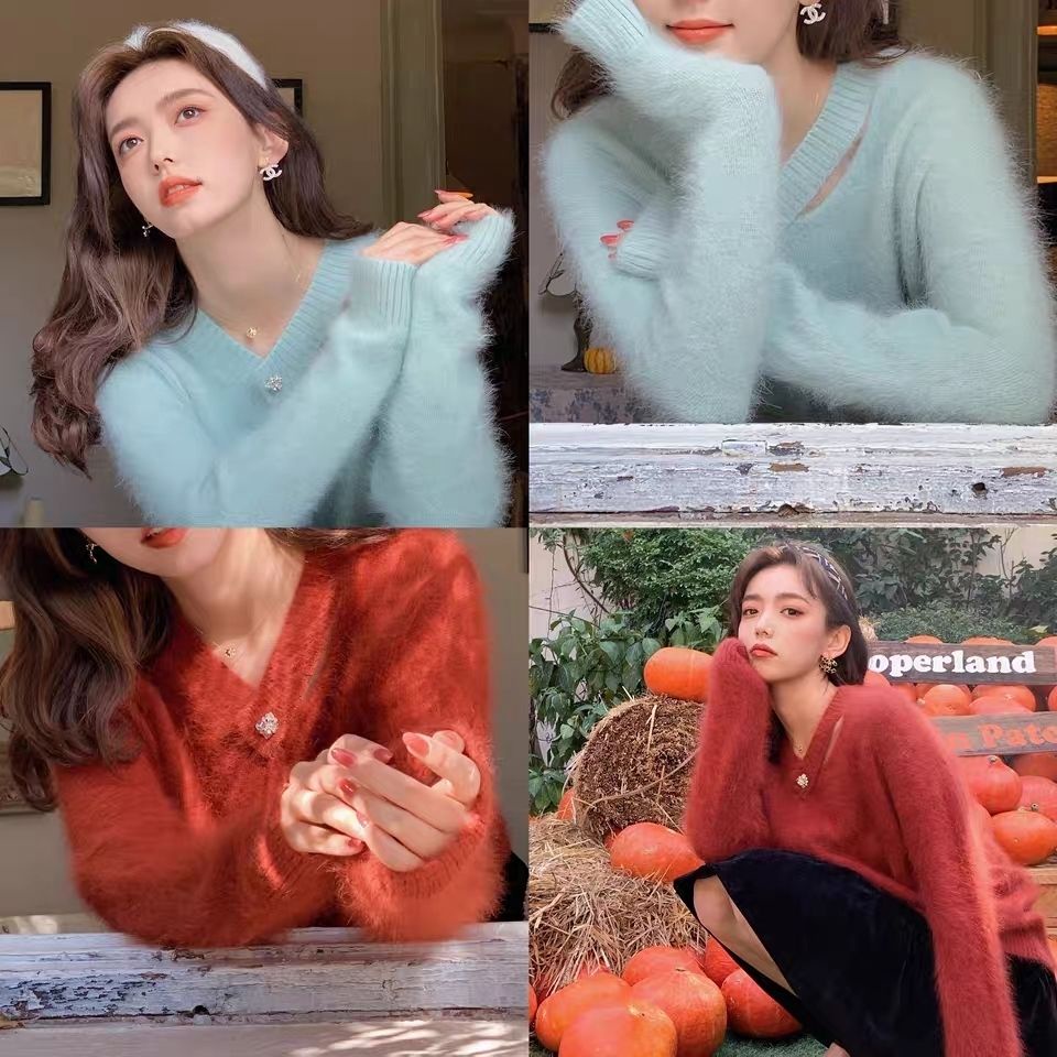 Áo Len Dài Tay Cổ Chữ V Thiết Kế Mới Thời Trang Dành Cho Nữ