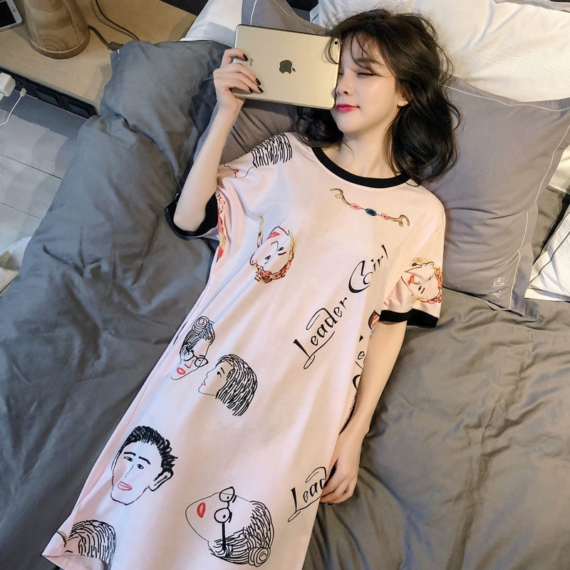 Đầm ngủ mỏng tay lửng dáng rộng họa tiết doraemon dễ thương có size lớn thời trang mùa hè cho nữ