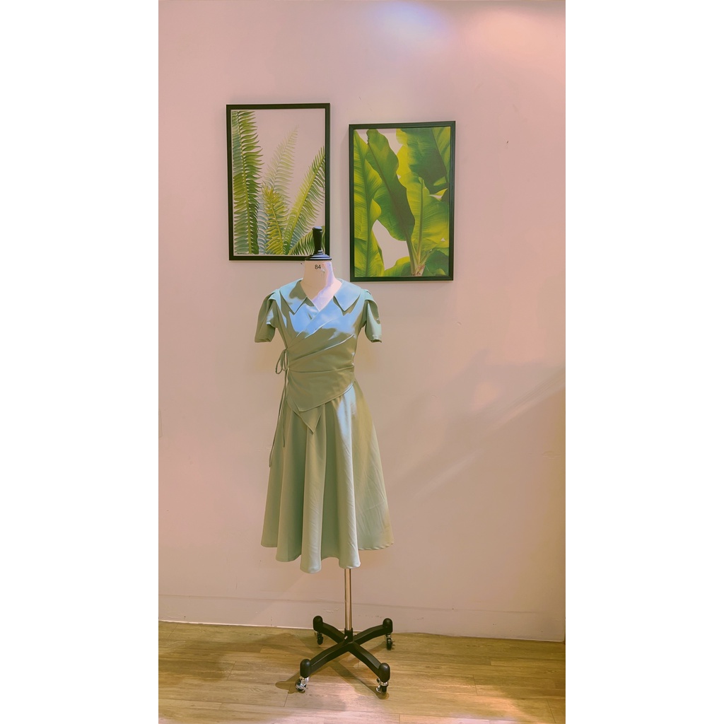 Áo váy đôi nam nữ màu xanh mint trend đấp tà ngực - Đồ đôi Forever Couple Store