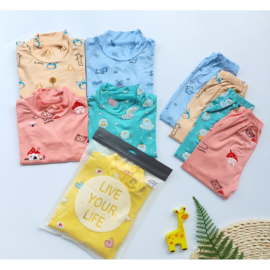 Bộ thun lạnh dài tay Minky Mom cao cổ cho bé ấm áp mua đông