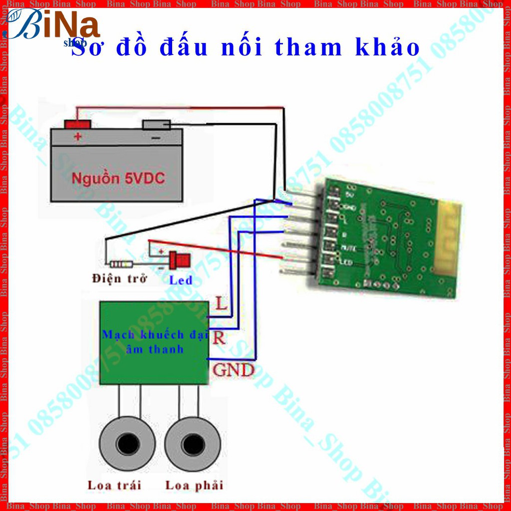 Mạch khuếch đại âm thanh PAM8403 (module Bluetooth 4.0 mua riêng)