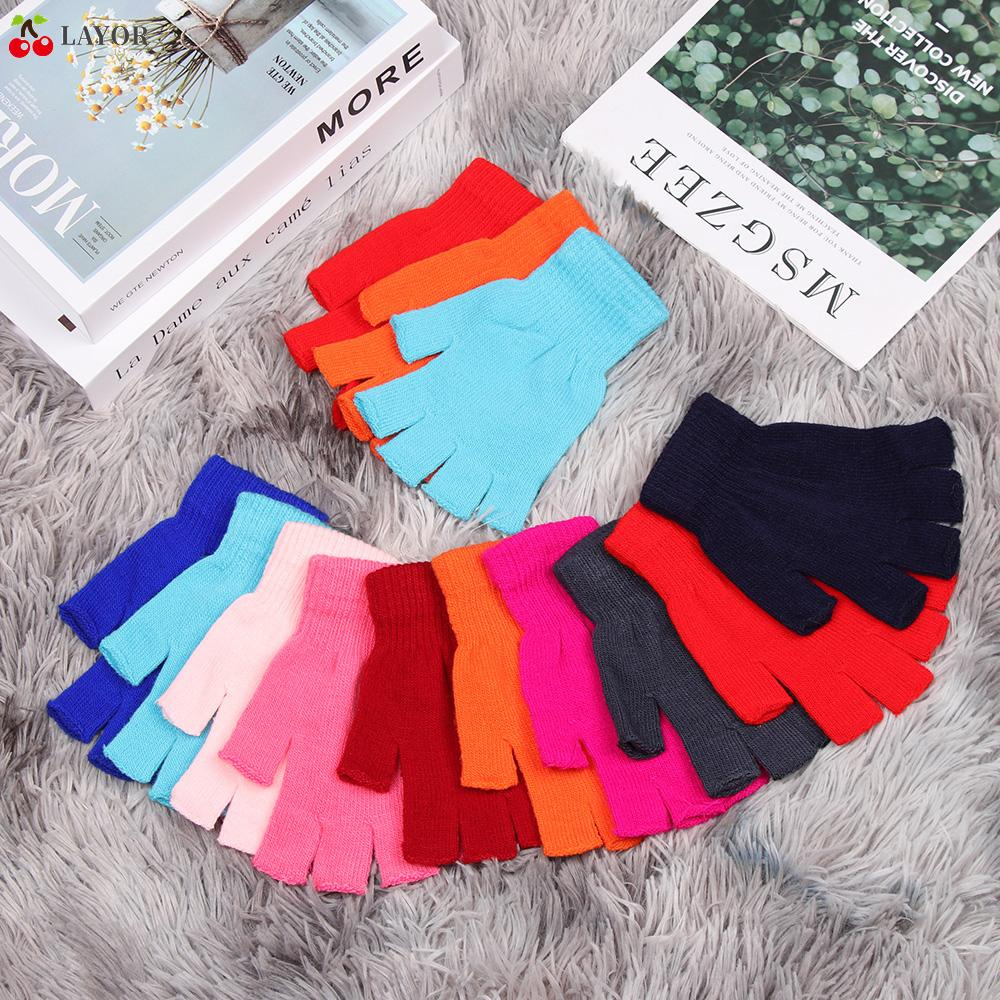 Găng Tay Dệt Kim Hở Ngón Giữ Ấm Mùa Đông Mềm Mại Cho Nam Nữ