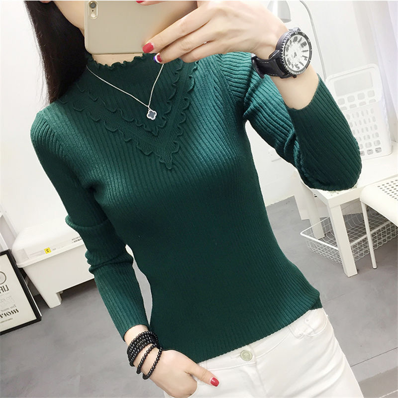 Áo Len Tay Dài Cổ Cao Thời Trang Thu Đông Mới Dành Cho Nữ