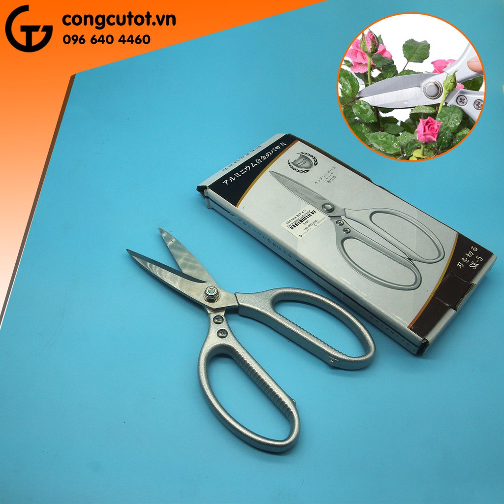 Kéo nhà bếp K77 dài 215mm lưỡi thép SK5, cán hợp kim nhôm