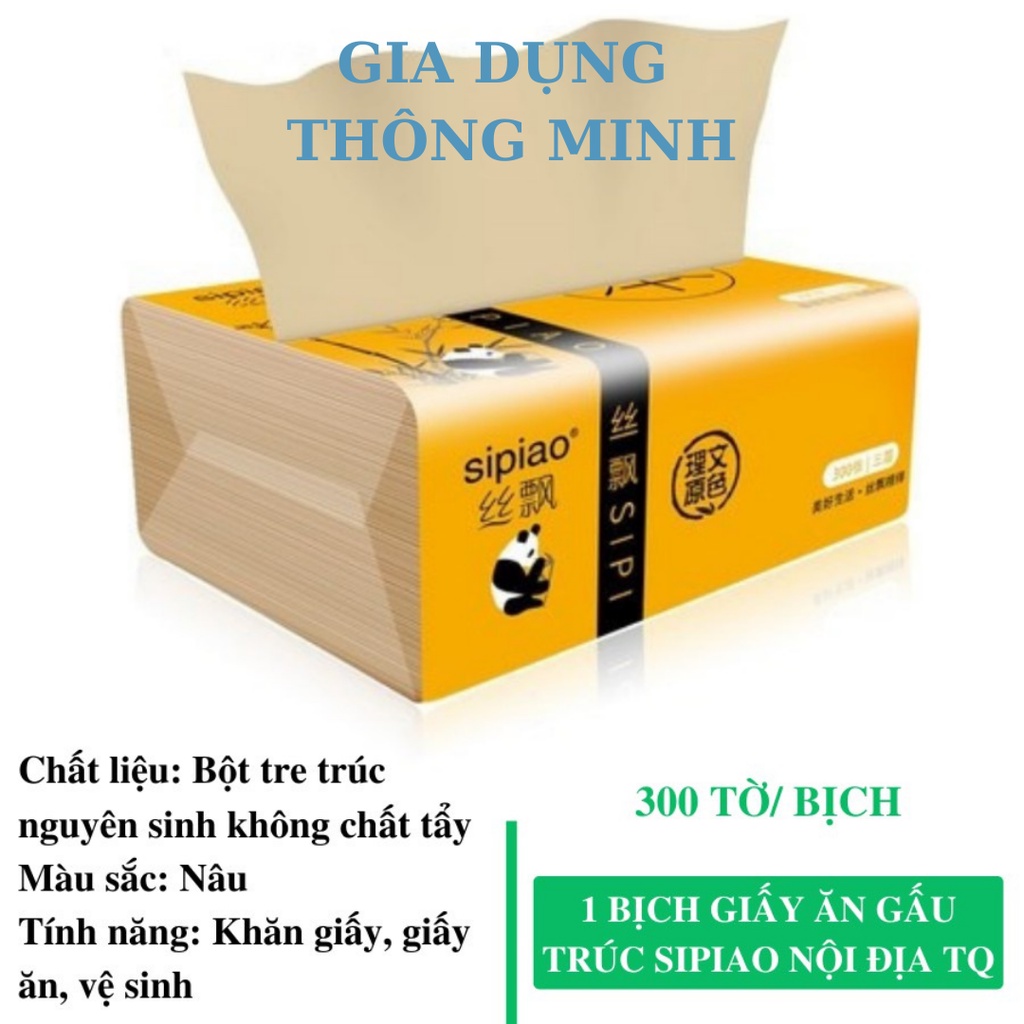 [Sẵn Hàng] Bịch giấy ăn cao cấp gấu trúc Sipiao siêu dai loại 300 tờ/gói - Khăn giấy Sipao kích thước 175x120x3mm