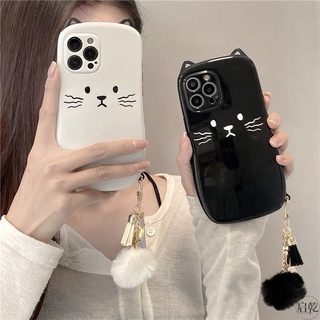 Ốp bánh mì tai mèo kèm móc mèo cute trắng đen iphone 7plus/8plus/X/Xs/Xsmax/11/11promax/12promax/13promax