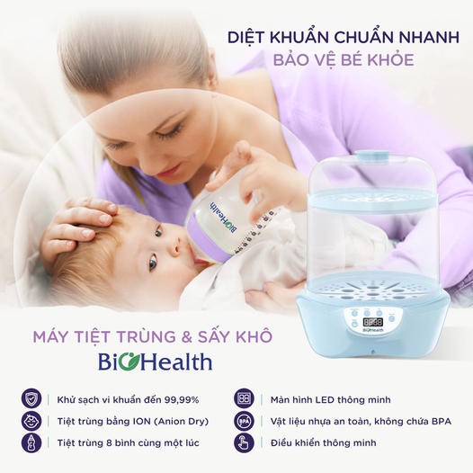 Máy tiệt trùng bình sữa, máy tiệt trùng sấy khô BIOHEALTH BH8910 hàng chính hãng bảo hành 12 tháng của ÚC MTTBH8910