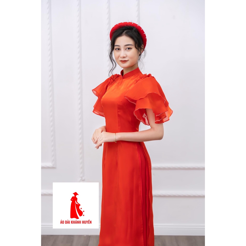 Áo dài cách tân nữ 4 tà cánh tiên tay bèo 2 tầng cổ cao 2cm mặc đám cưới dự tiệc lễ tết trẻ trung xinh đẹp
