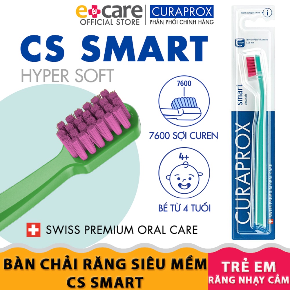 Bàn chải răng trẻ em Curaprox Smart 7600 Ultra Soft siêu mềm - Thụy Sĩ