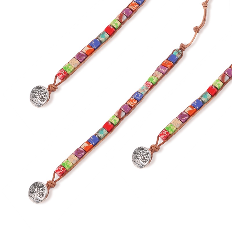 1 Vòng Tay Bện Dây Da Đính Đá Nhiều Màu Phong Cách Bohemian Vintage Cho Nữ