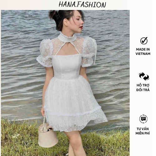 Váy đi dự tiệc đầm trắng phối voan khoét ngực sang chảnh sexy phù hợp đi dự đám cưới đi tiệc đi chơi
