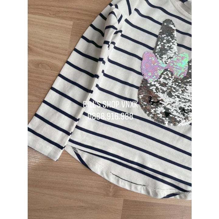 Áo kẻ HM kim sa lật thỏ bé gái dài tay size 3-10 tuổi