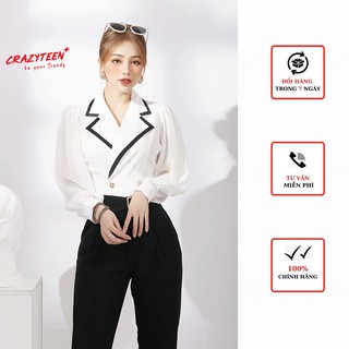Áo kiểu nữ CRAZYTEEN cổ vest tay bồng sang trọng LC0175
