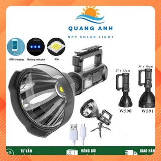 Đèn pin siêu sáng chiếu xa 1000m, tuần tra,kiêm sạc điện thoại dự phòng, chống nước,pin trâu. W591 và W590