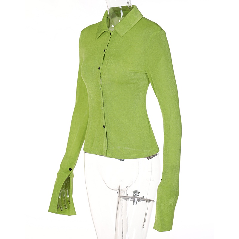 Áo Sơ Mi Tay Dài Cổ Bẻ Xẻ Tà Phối Nút Thời Trang Đường Phố Cho Nữ