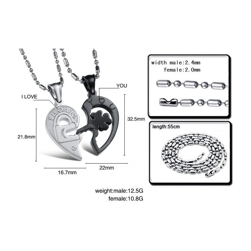 Dây Chuyền Đôi Nam Nữ, Vòng Cổ Cặp Mở Cửa Trái Tim (2 Chiếc)
