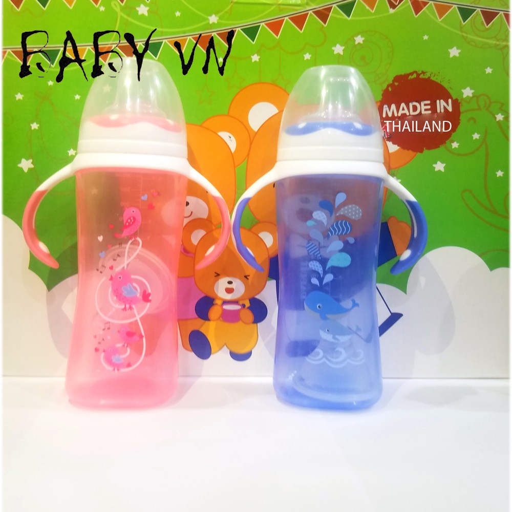 Bình sữa cổ rộng cho bé Rabbit Thái Lan 360Ml, Dung tích lớn núm dày, Tặng ngay núm mỏ vịt