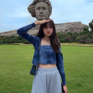 Áo croptop tay dài thun gân loang màu fada croptop