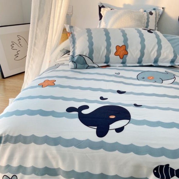 Bộ chăn ga gối cotton poly Cá Heo Xanh