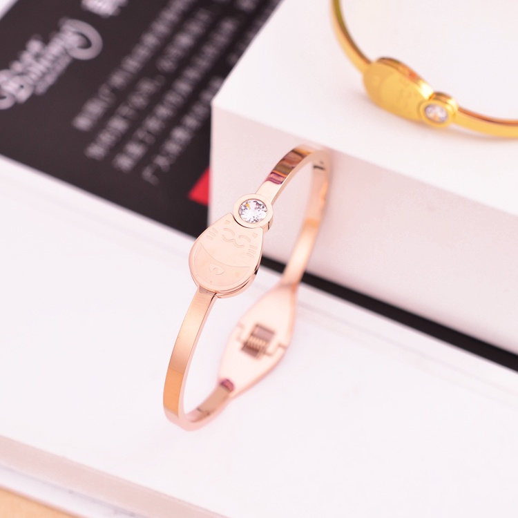 Vòng tay titan mèo may mắn (vàng/vàng hồng) TT523 - KHÔNG BAY MÀU - BẢO HÀNH 12 THÁNG