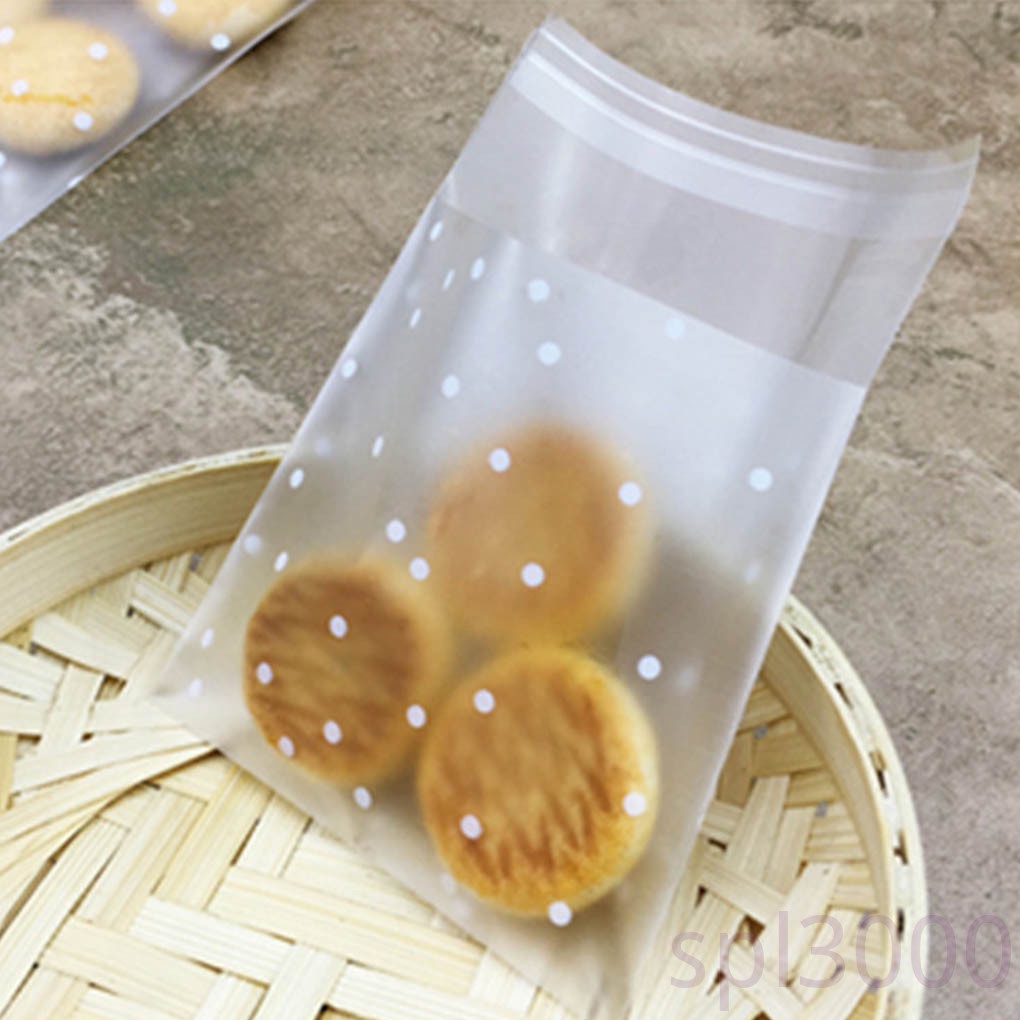 Set 100 túi nhựa đựng bánh kẹo tự dính họa tiết chấm bi/hoa tuyết
