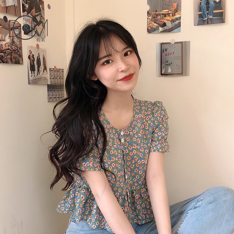 Áo Sơ Mi In Họa Tiết Hoa + Chân Váy Lưng Cao Xinh Xắn Theo Phong Cách Hàn Quốc Dành Cho Nữ | BigBuy360 - bigbuy360.vn