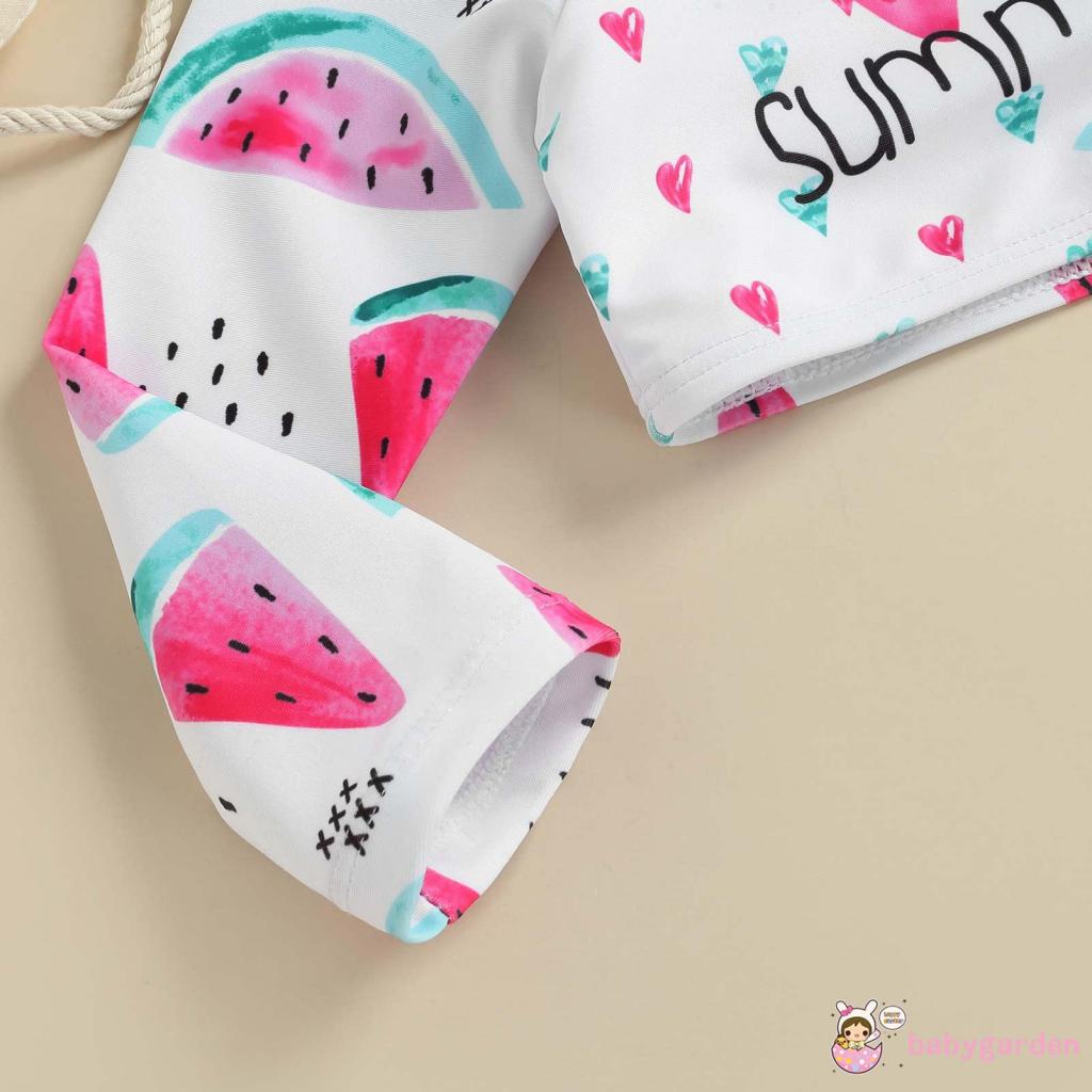 Bộ đồ bơi dành bé gái 2-6 tuổi gồm áo dài tay in họa tiết dưa hấu và quần bơi họa tiết sọc dễ thương