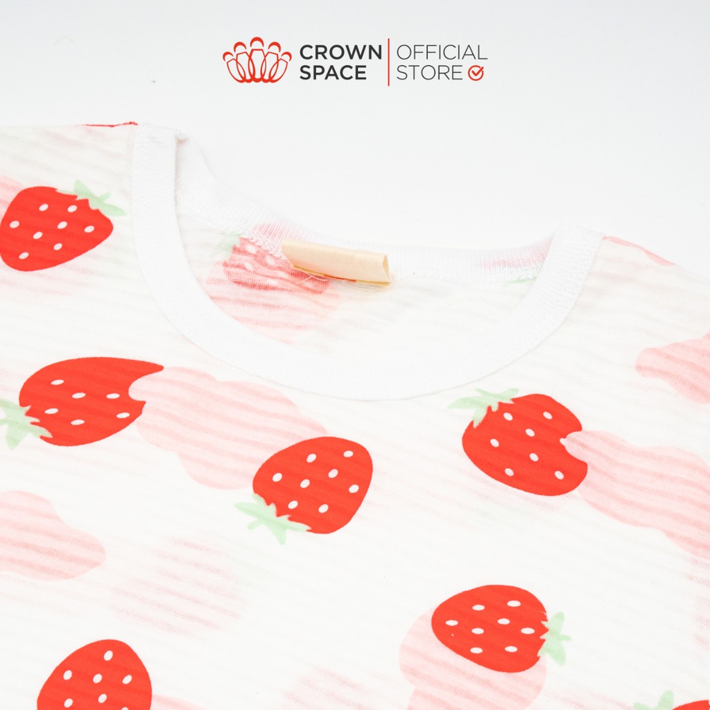 Bộ Mặc Nhà Crown Space Cao Cấp Màu Trắng Pastel Hình Qủa Dâu Cotton Thoáng mát CKGS2910520 Size 13 - 23Kg