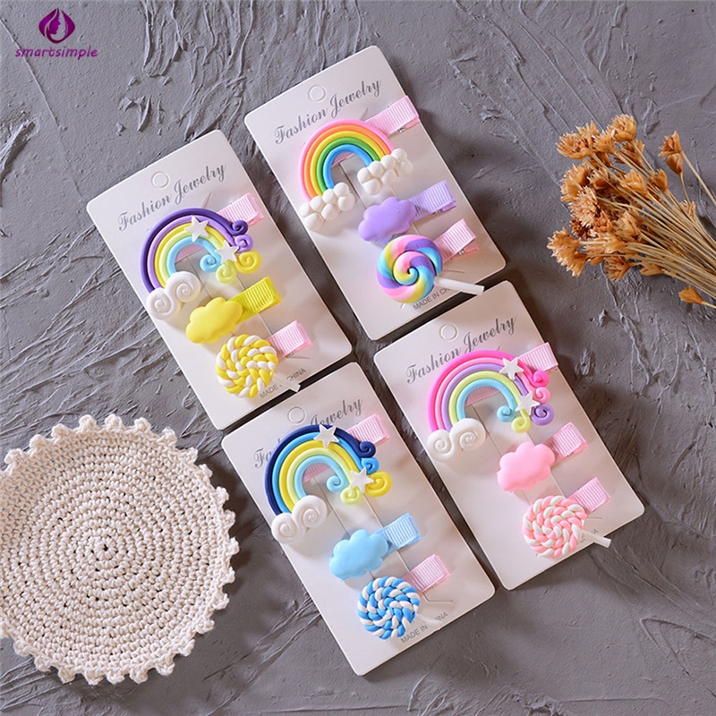 Bộ 3 Kẹp Tóc Hình Kẹo Mút Nhiều Màu Cho Bé Gái