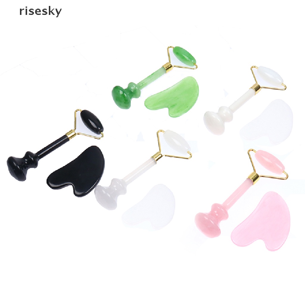 Bộ Dụng Cụ Lăn Massage Bằng Ngọc Bích Tự Nhiên + Bảng Guasha Board Cạo Bằng Đá SPA ♨Trên đó