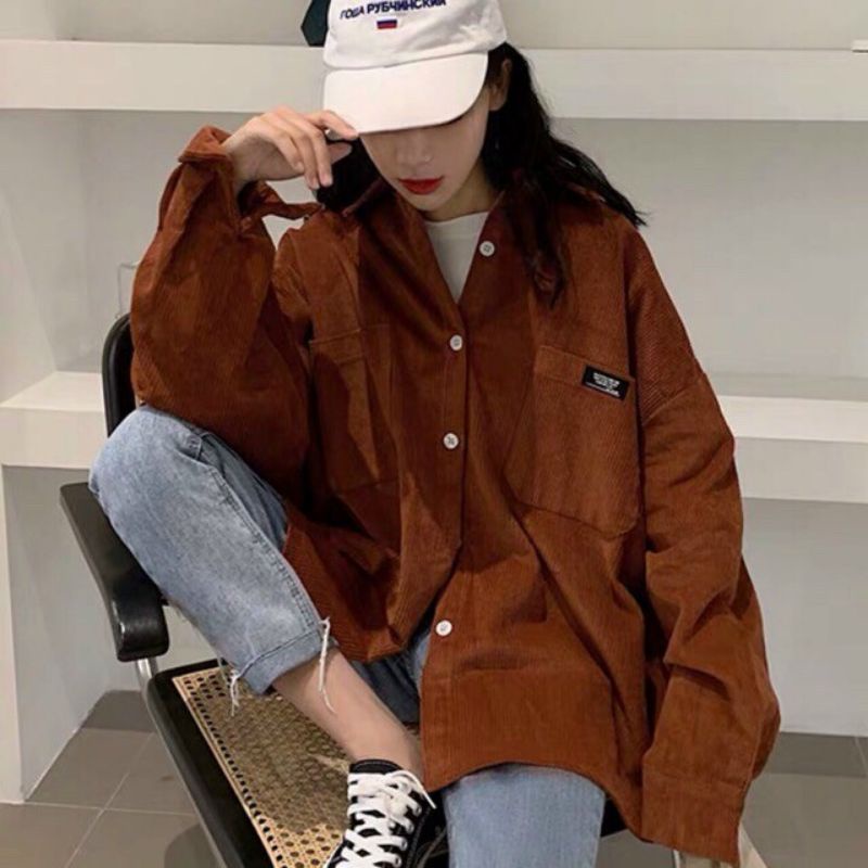 Sơ mi nhung tăm form rộng unisex nam nữ