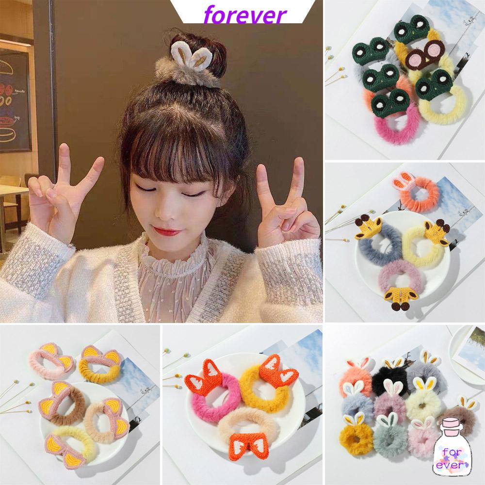 Dây buộc tóc vải lông co giãn thiết kế tai động vật đáng yêu dành cho nữ