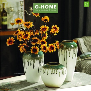 Bình hoa gốm Ghome Lan Nhã màu trắng, phong cách truyền thống cổ điển, chất liệu gốm sứ cao cấp