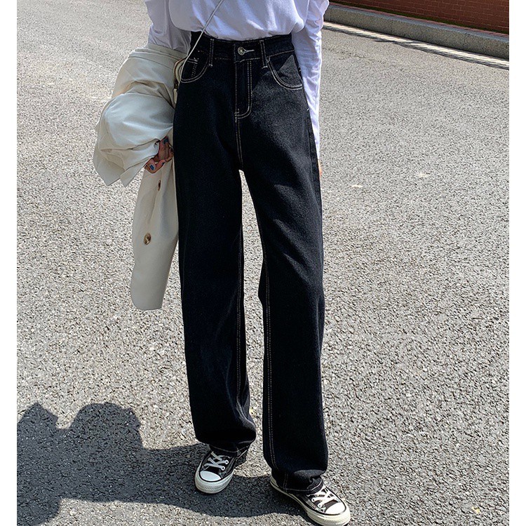 Quần denim ống rộng Peppermint 36886 lưng cao dễ phối đồ thời trang