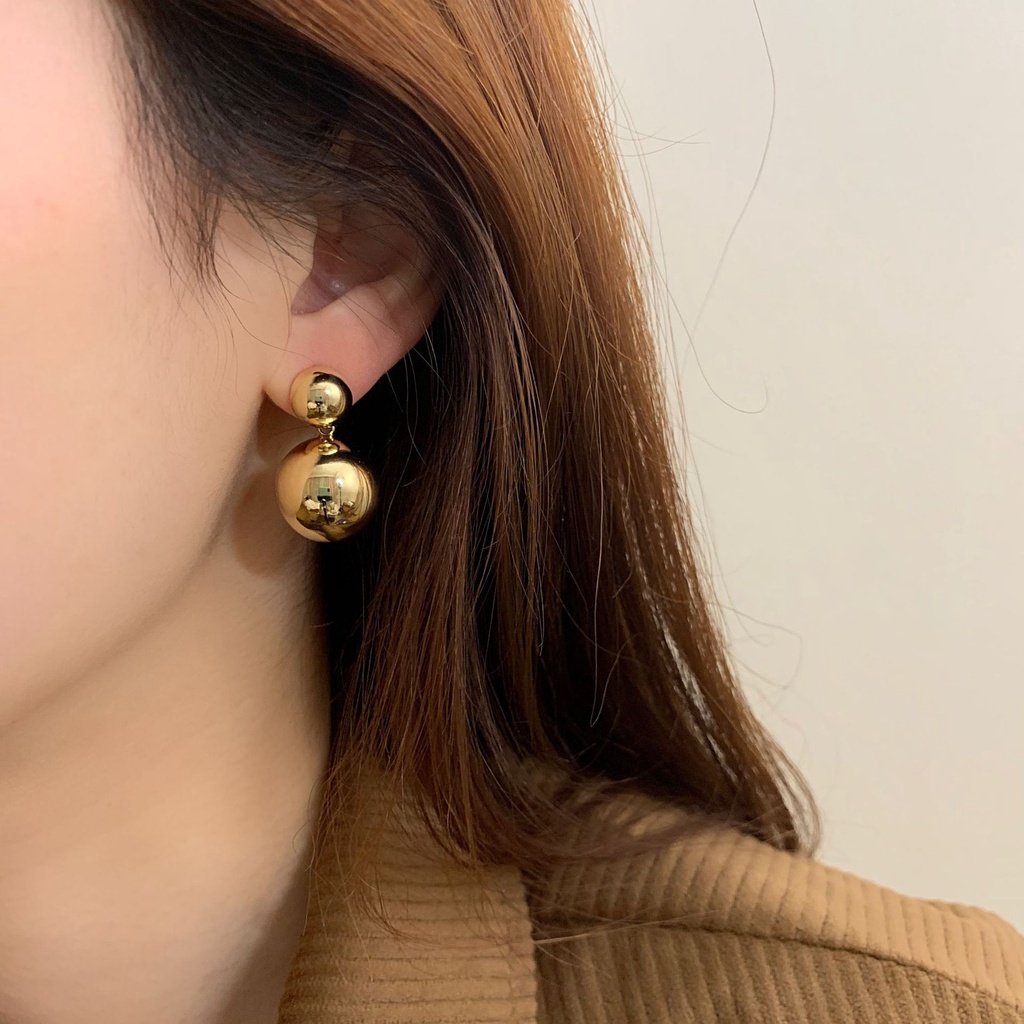 Khuyên Tai Kim Loại Đính Hạt Châu Phong Cách Retro Thời Trang Hàn Quốc