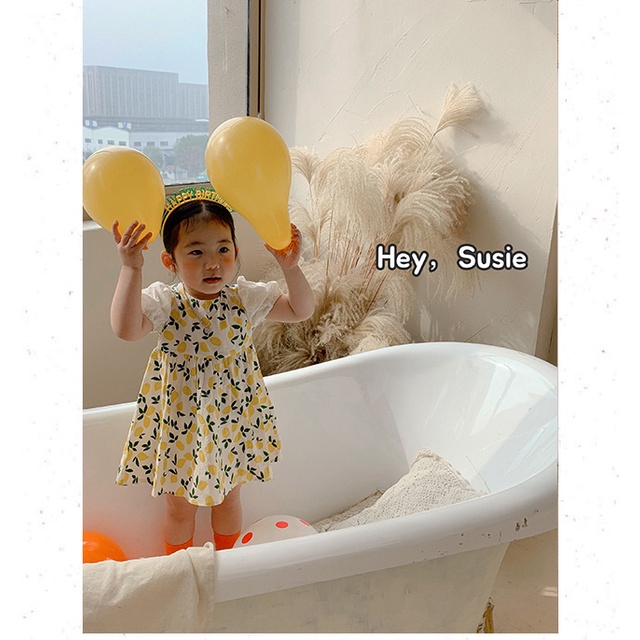 Đầm Hoa Tay Ngắn Phồng Phối Ren Thời Trang Mùa Hè Xinh Xắn Cho Bé Gái