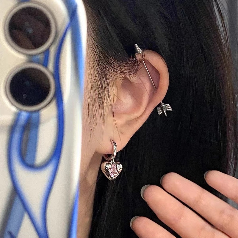 Bông Tai Mạ Bạc Hình Trái Tim Đính Đá Zircon Chất Lượng Cao Phong Cách Hàn Quốc