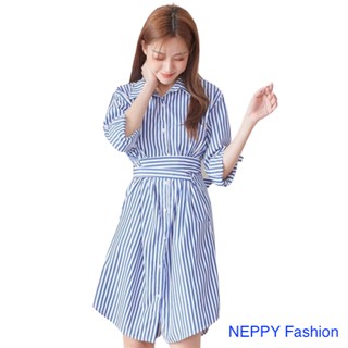 [Mã giảm 30k, 20k,12k, 5k đơn 0đ] Váy Sơ Mi sơmi kẻ sọc xanh chéo dây Đầm Nữ Xinh Đẹp Công Sở Neppy N1W127