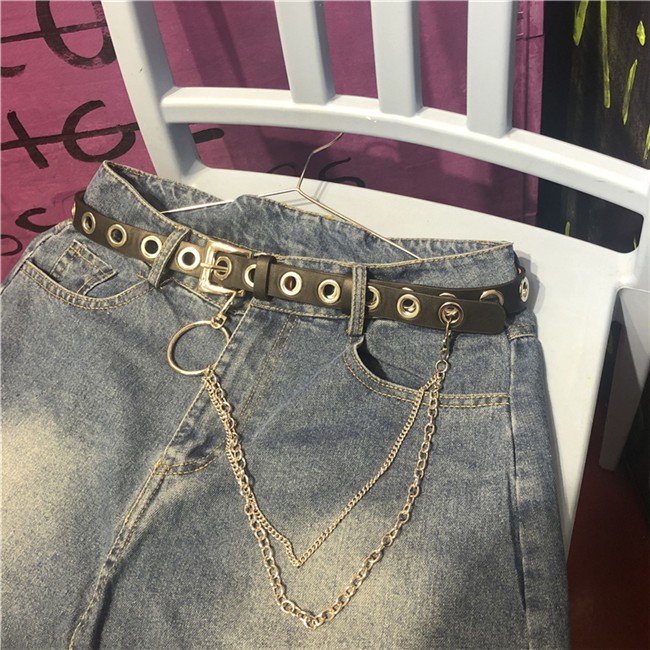 Thắt Lưng Khóa Vuông Phối Dây Xích Phong Cách Punk Cá Tính Thời Trang