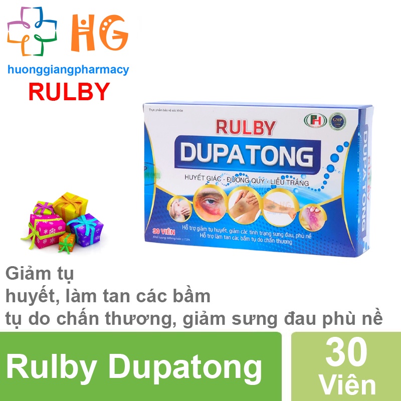 Rulby Dupatong Hỗ trợ giảm tụ huyết giảm các tình trạng sưng đau phù nề làm tan các bầm tụ do chấn thương Hộp 30 viên